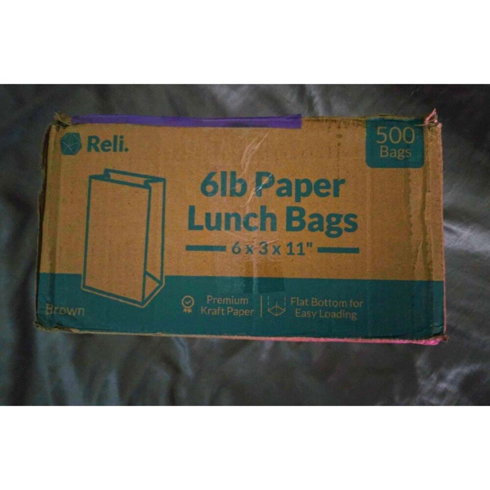 Reli 6 LB Brown Paper Lunch Bags 500 Count 6" x 3" x 11" Kraft
